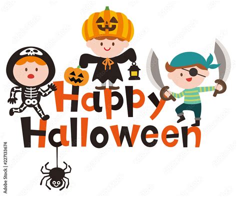 Halloween logo design and cute cartoon children.Happy Halloween.Vector ...