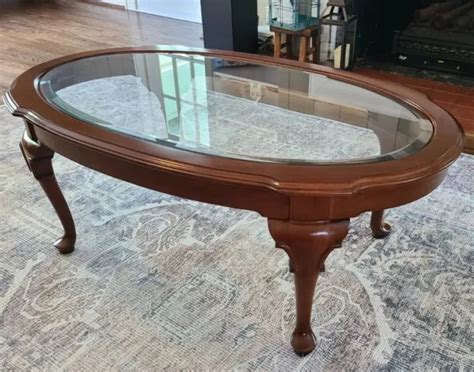 ETHAN ALLEN GEORGIAN Court Oval Glass Top Coffee Table #11-8331 #205 $229.99 - PicClick