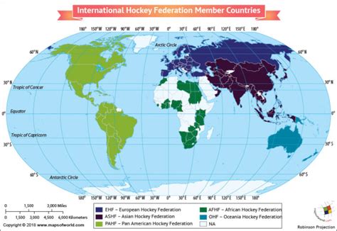 World Map depicting Member Associations of International Hockey Federation - Answers