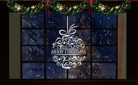 Merry Christmas Ball Ornament ~ Christmas Décor: Wall or Window Decal 21" x 32" White - Walmart.com