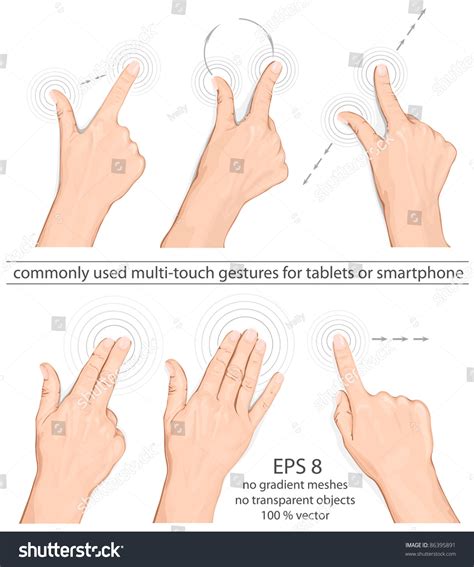 Vector Set Commonly Used Multitouch Gestures Stock Vector (Royalty Free ...