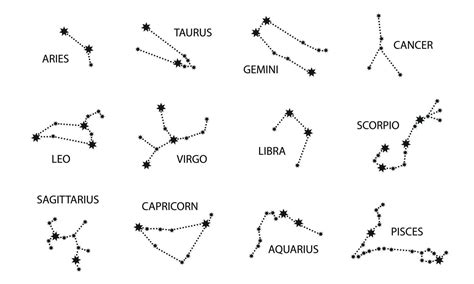 Set of Zodiac Constellation. Night Sky map. Horoscope Symbol. Star ...