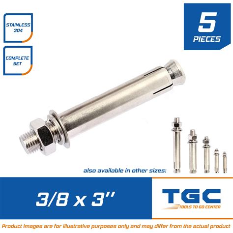 5 PCS Stainless Dyna Bolt 3/8 x 3 (M10 x 75mm) or Expansion Bolt or Anchor Bolt or Concrete ...