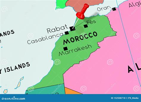 Morocco, Rabat - Capital City, Pinned on Political Map Stock ...