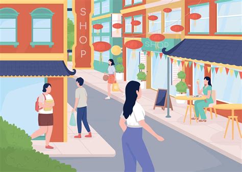 Busy street in Chinatown flat color vector illustration 6616657 Vector Art at Vecteezy