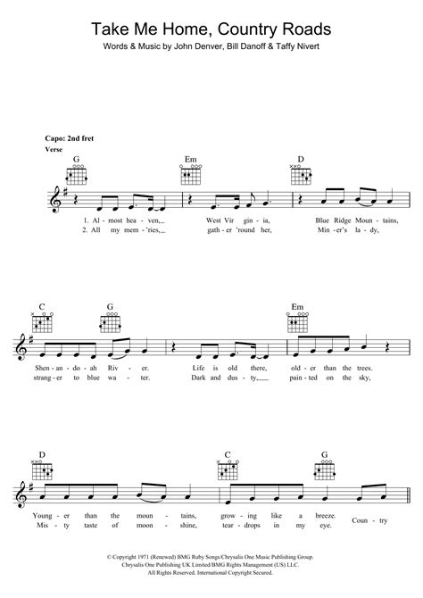 John Denver - Take Me Home, Country Roads at Stanton's Sheet Music