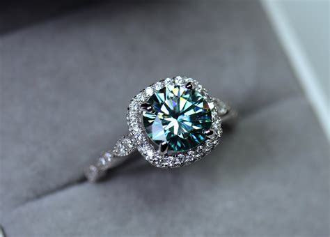 Blue moissanite, moissanite ring, bridal set, gray moissanite, unique wedding ring, cushion ...