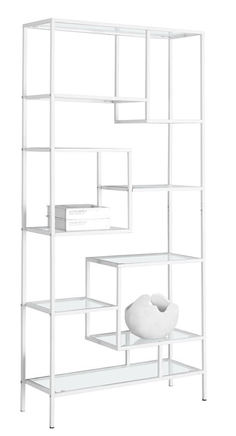 12" x 32" x 72" White, Clear, Tempered Glass, Metal - Bookcase ...