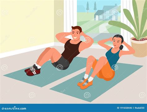 Couple Working Out Together at Home during Quarantine Stock Vector - Illustration of couple ...