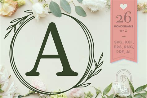 Monogram with Laurel Wreath SVG Graphic by Big Design Co. · Creative Fabrica