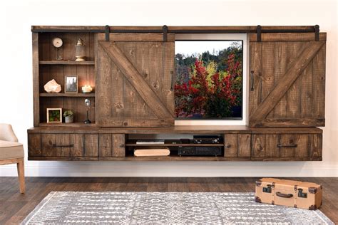 Farmhouse Barn Door Entertainment Center Floating TV Stand - Spice ...