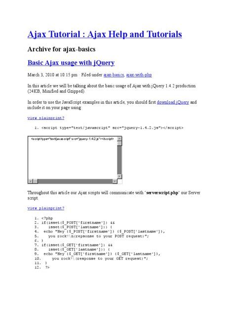 Ajax Tutorial: Ajax Help and Tutorials: Archive For Ajax-Basics | PDF ...
