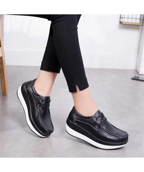 Black leather lace up rocker bottom shoe sneaker | Womens rocker shoes online 2024WS