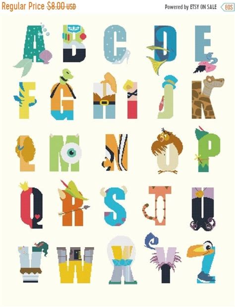 Alphabet Disney villains Cross Stitch Alphabet Disney Pattern