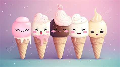 Kawaii Cream Cones With Cute Ice Cream Faces Wallpaper Background, Cute Pictures Of Ice Cream ...