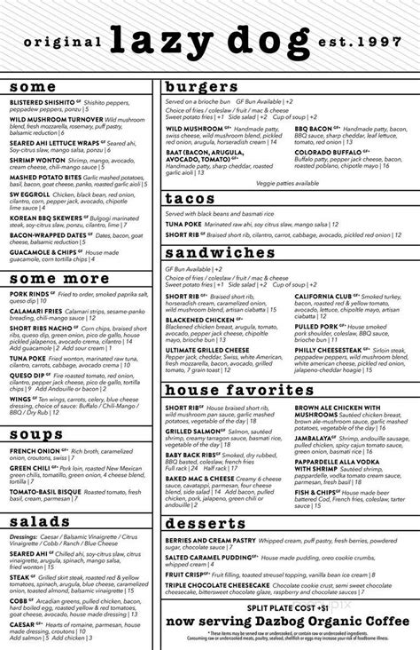 Menu of Lazy Dog Sports Bar & Grill in Erie, CO 80516