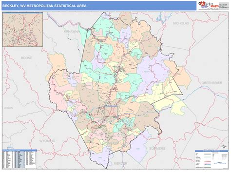 Beckley, WV Metro Area Wall Map Color Cast Style by MarketMAPS - MapSales.com