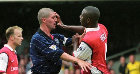 Manchester United's Roy Keane fights with Arsenal's Patrick Vieira. Highbury, London, August ...