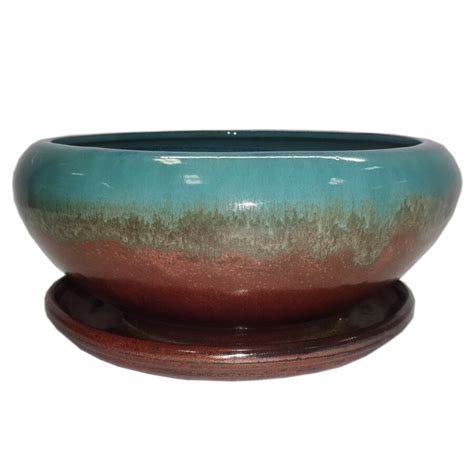 Shop Garden Treasures 8.07-in x 4.49-in Copper Green Ceramic Low Bowl ...