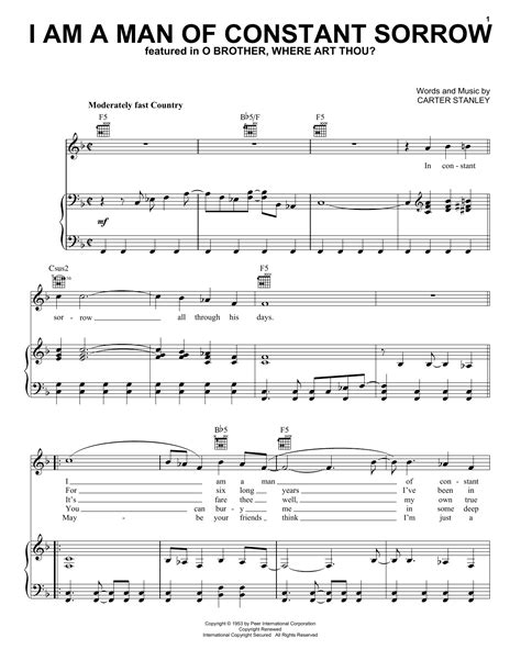 I Am A Man Of Constant Sorrow | Sheet Music Direct