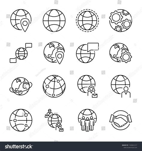 Globalization concept icons collection with various globe shapes and ...