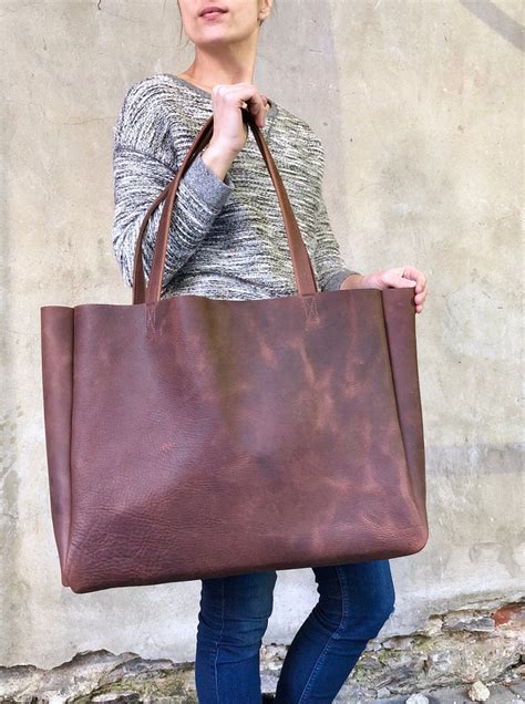 Extra large brown leather tote bag 24”x 15” – Urban Artisan Boutique