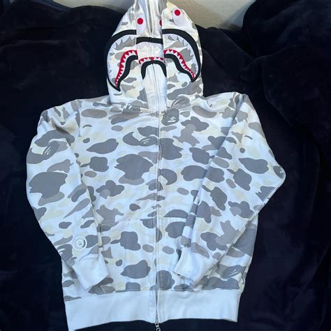 Full zip up Double hoodie bape hoodie White glows... - Depop