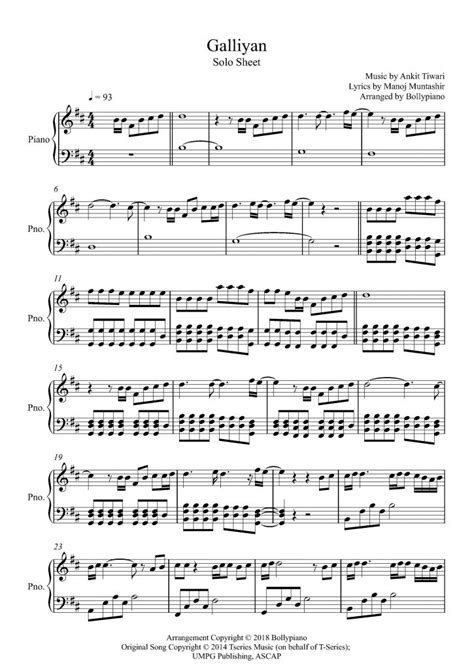 Galliyan Piano Notes | Ankit Tiwari | Piano Solo Sheet Music PDF