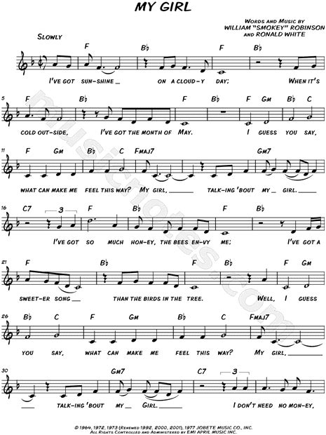 The Temptations "My Girl" Sheet Music (Leadsheet) in F Major (transposable) - Download & Print ...