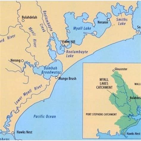 Map of the Myall Lakes and catchment. Adapted from DLWC (2004). | Download Scientific Diagram