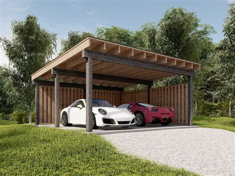 Carport Plan, 20' X 20' Modern Two Car Garage Pavilion Blueprints With ...