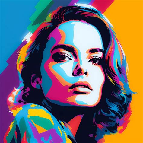 Pop art portrait of a celebrity with bold colors and gradients in neon ...