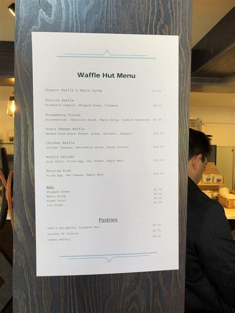 Menu at Waffle Hut restaurant, Canada