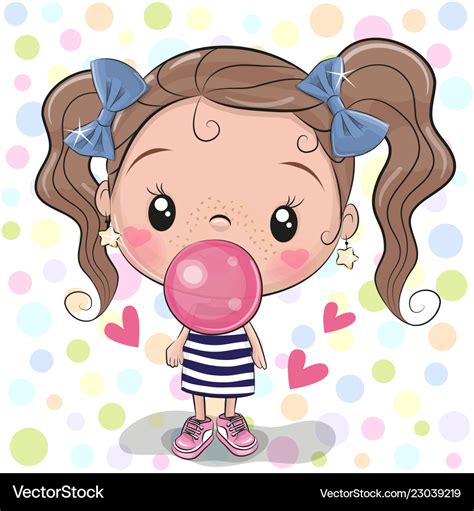 Cute cartoon girl with bubble gum Royalty Free Vector Image