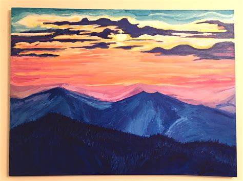 My attempt at painting the Blue Ridge Mountains. Acrylic on a 48in X 36in canvas. : r/painting