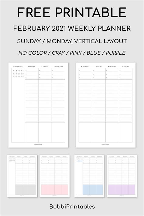 Free Printable February 2021 Weekly Planner | Weekly planner free, Weekly planner, Planner