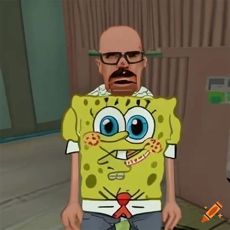 Crossover image of walter white and spongebob in gta sa