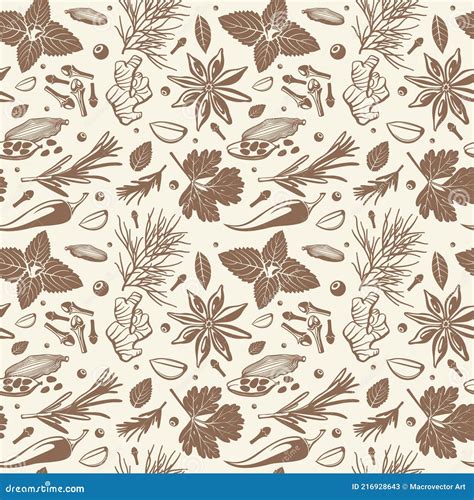 Kitchen Herbs and Spices Vector Seamless Pattern Stock Vector ...