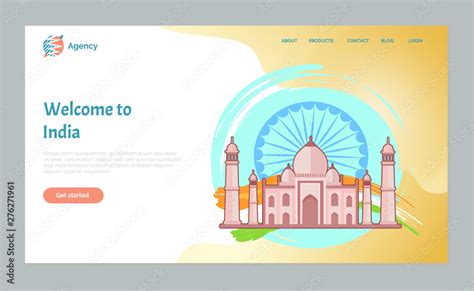 Welcome to India vector, time to travel. Cultural indian heritage, tourism in Asian country ...