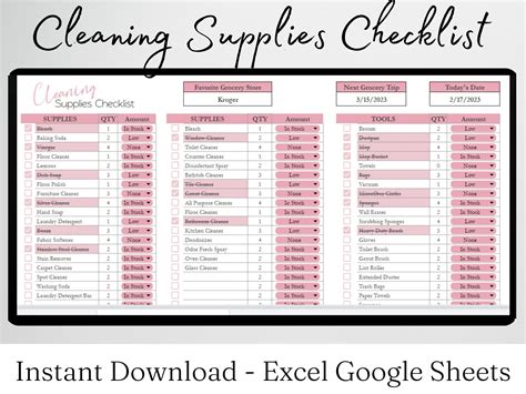 the cleaning supplies checklist is displayed on a computer screen with text overlaying it