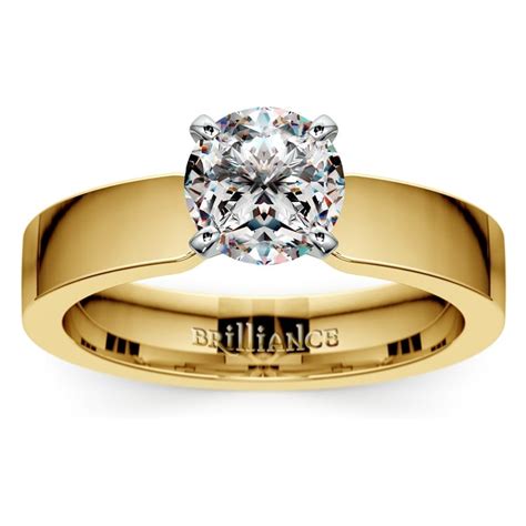 Flat Solitaire Engagement Ring In Yellow Gold (4mm)
