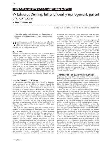 (PDF) W Edwards Deming: Father of quality management, patient and composer