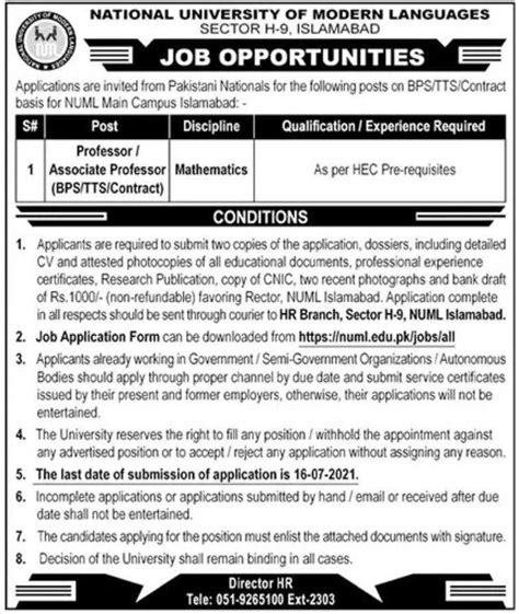 NUML Islamabad Campus Jobs 2021 - Latest Jobs In Pakistan