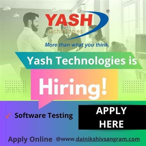 Yash Technologies is Hiring for Manual Test Engineer | Software Testing ...