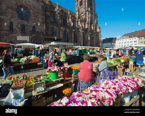 Saturday market, Freiburg Cathedral, Freiburg, Baden-Wurttemberg, Germany, Europe Stock Photo ...