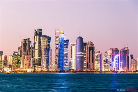 - Doha skyline at sunset, Qatar | Royalty Free Image