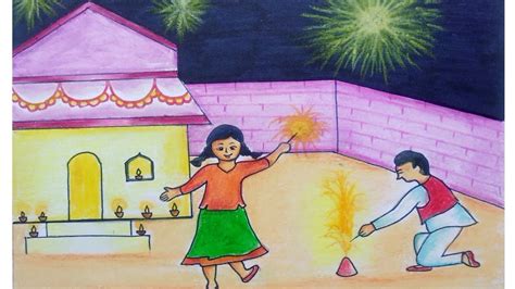 Diwali Celebration Easy Drawing for Kids | How to Draw Diwali Special Scenery - YouTube