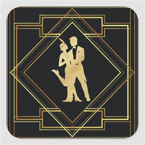 Art Deco black and gold roaring twenties flapper Square Sticker ...