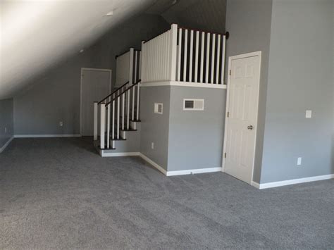 Bonus Room Gray walls gray carpet white trim | Bedroom flooring, Grey walls, Living room grey