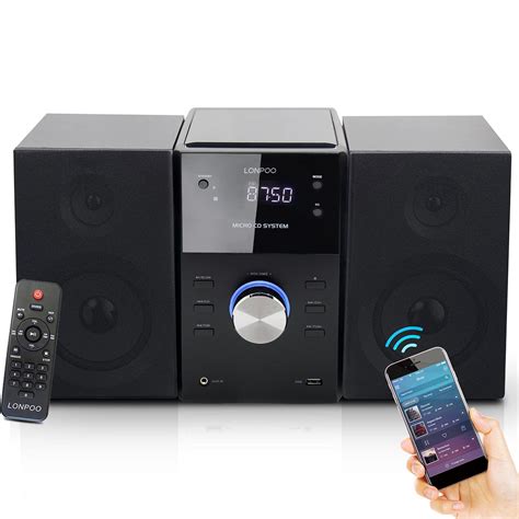 Compact Stereo System with Bluetooth - CD Player, FM Radio, AUX-IN, LED ...